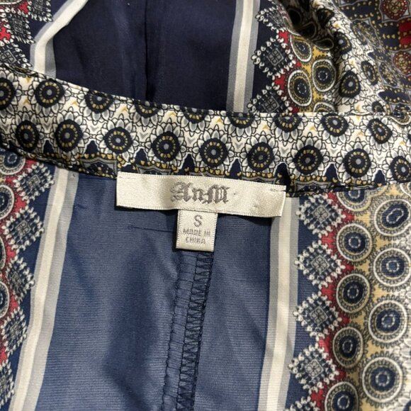 AnM Navy Blue Red Burgundy White Silky Geometric Boho Kimono Top – Size Small - Picture 5 of 5